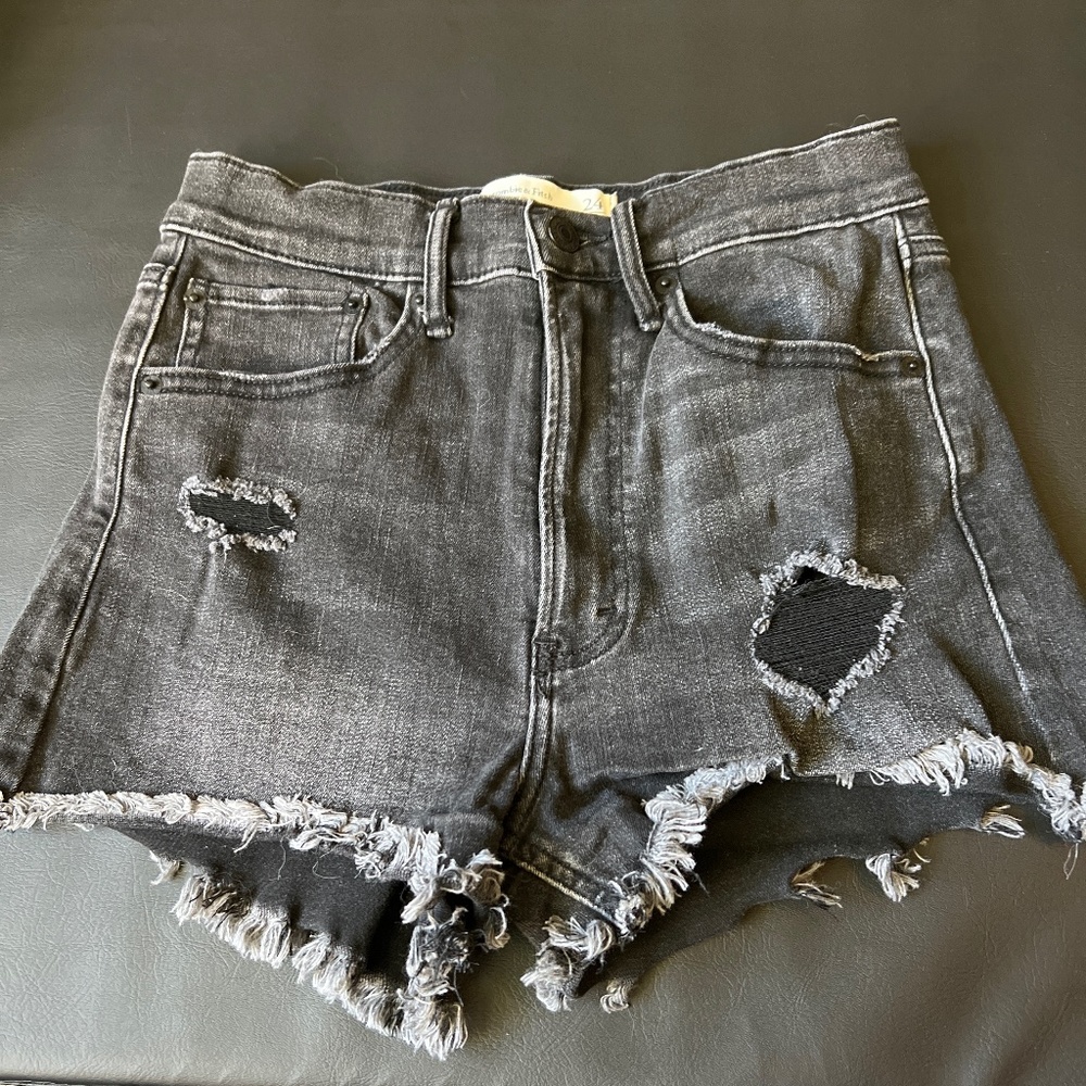 Black denim high rise shirt Abercrombie & Fitch